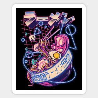 Retrowave Ramen With Geometric Blue Neon elements, Retro Ramen Cute Ramen Bowl - Kawaii ラーメン Cyberpunk Vaporwave Synthwave synth 80s 90s digital gaming style Sticker